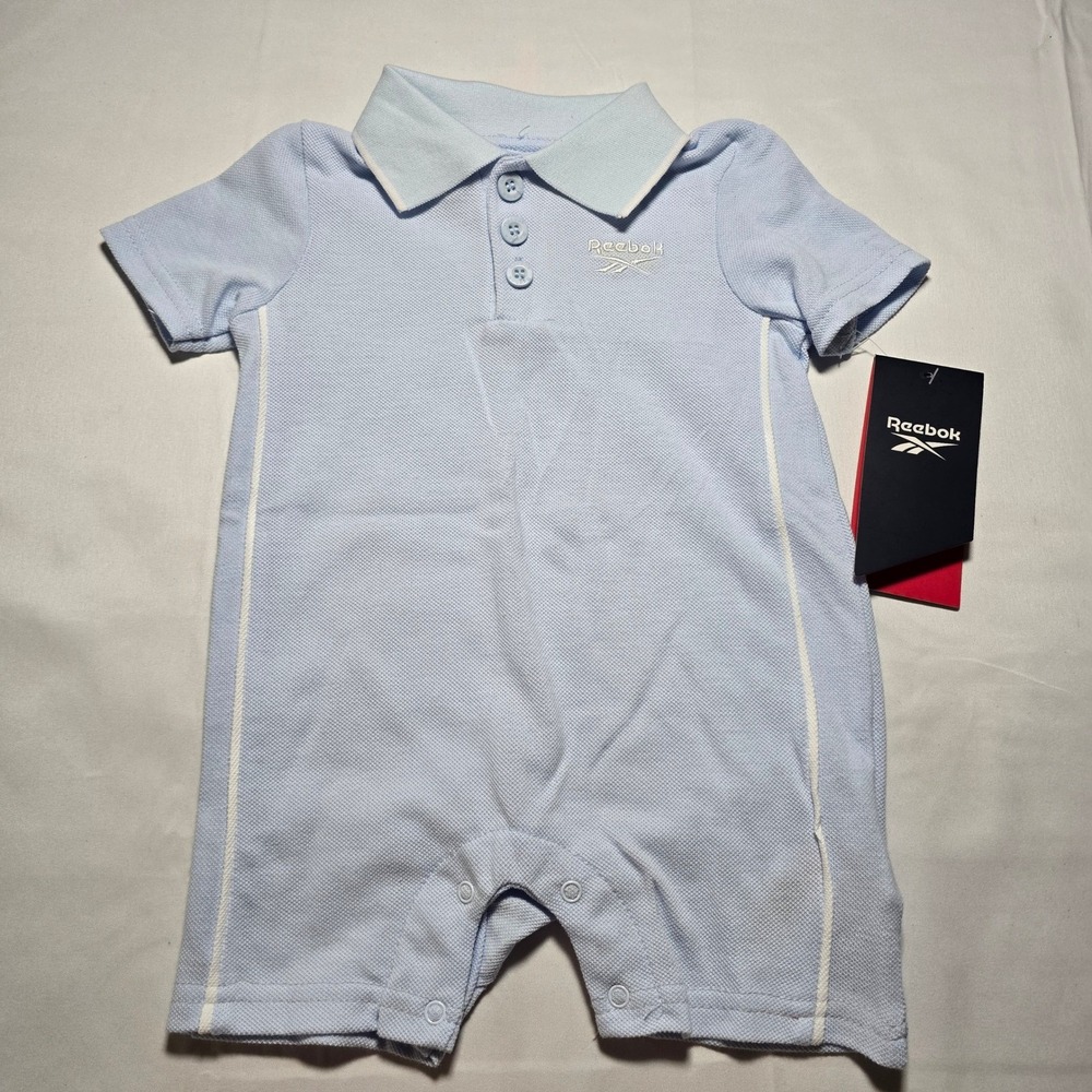 Reebok Baby Boys Light Blue Polo Romper Short Sleeve Bodysuit 6-9 Months NWT